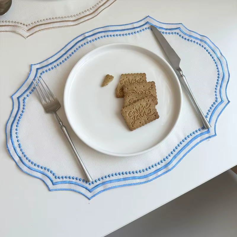 Set de table vintage brodé en tissu imitation coton-lin, nappes décoratives lavables en dentelle fra