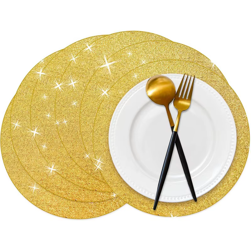 10 pièces de sets de table ronds jetables en papier doré pailleté de 35 cm pour la décoration de tab