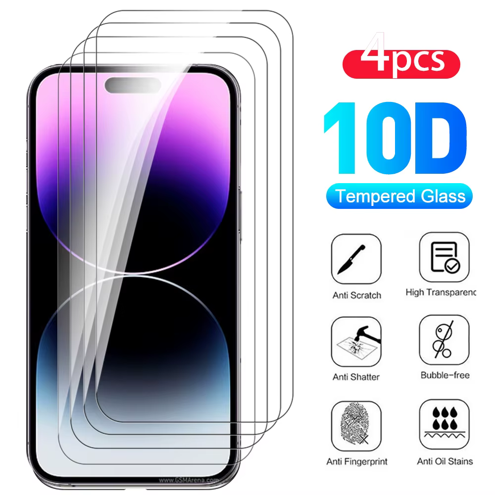 Lot de 4 protections d'écran en verre trempé pour iPhone 15, 16 Pro Max, 17, 17e, iPhone 16E, 14 Pro