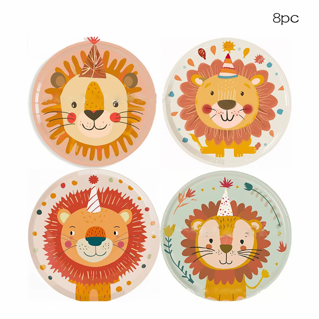 Assiettes en papier Lion, 8 pièces, assiettes jetables pour fête d'animaux de la Jungle, dessin anim