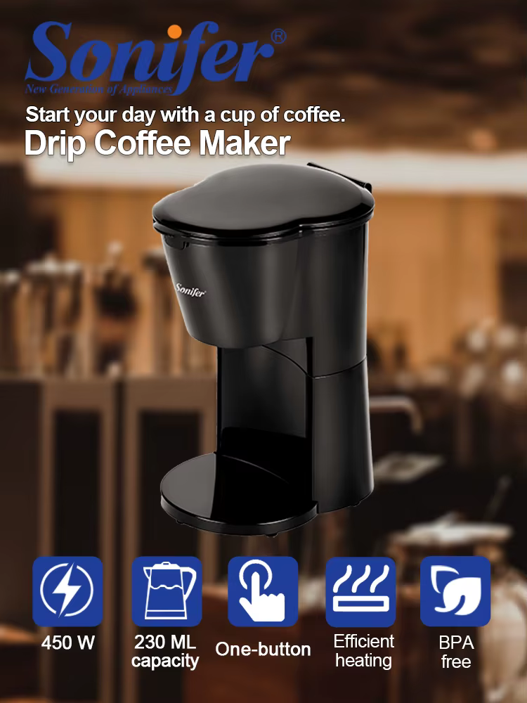 Sonifer 230 ml Mini cafetière SF-3593, goutte à goutte monodose, 450 W de brassage rapide, 97 ° C Br