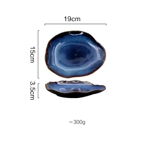 Assiettes en céramique bleu profond, assiette plate irrégulière, plat en poterie, décoration domesti