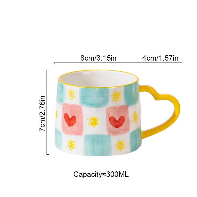 Tasse en céramique créative mignonne peinte à la main, tasse à café en forme de cœur d'amour, lait, 