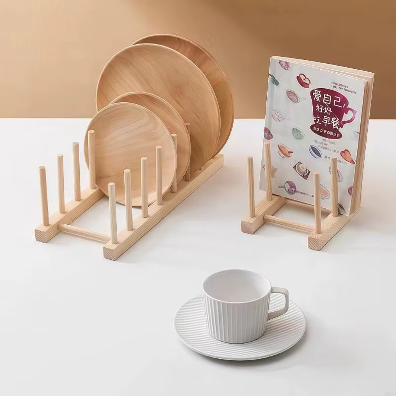 Égouttoir à vaisselle en bois, 2 pièces, support séchage pour articles cuisine assiettes, bol avec e