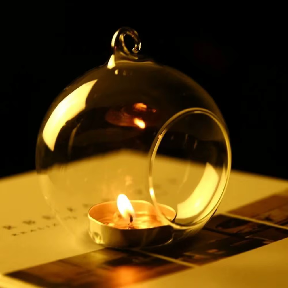 Conteneur de Bougie en Boule Creuse Résistante à la Chaleur, Verre Artistique Transparent