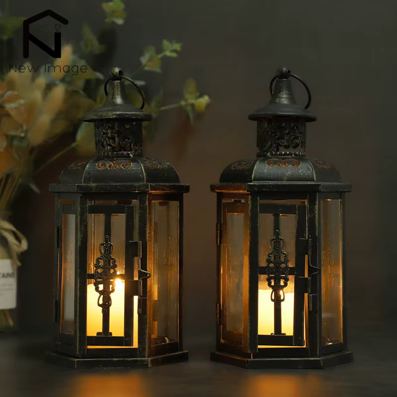 Bougeoir nordique Vintage lanternes bougies lanterne suspendue esthétique lanterne en fer noir décor