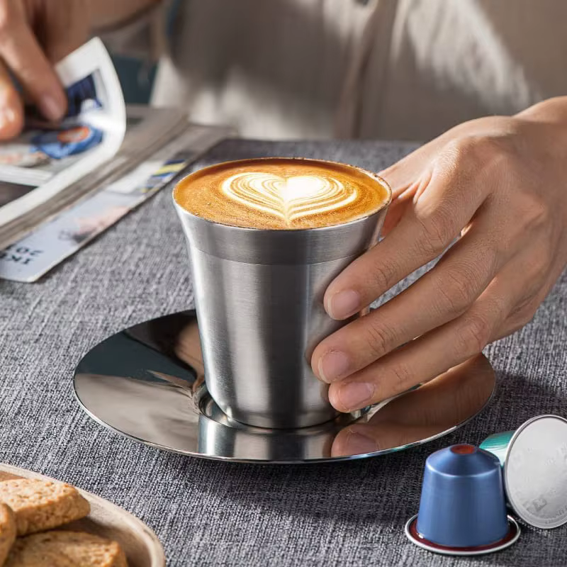Tasse à expresso à Double paroi isolée en acier inoxydable, Capsule de café, tasse à boisson en méta