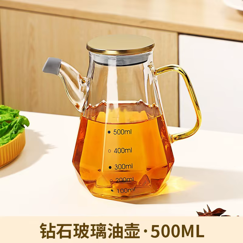 Bouteille d'huile en verre transparent de 500/700/900ml, avec échelle et poignée, résistante à la ch