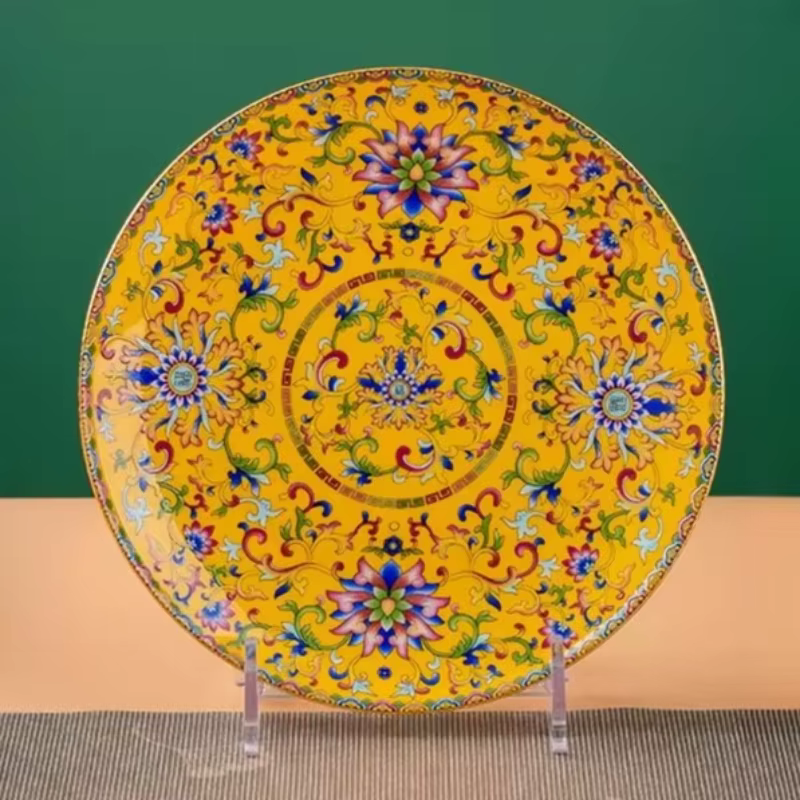Assiette plate en céramique style palais Jingdezhen, émail, assiette principale en porcelaine osseus