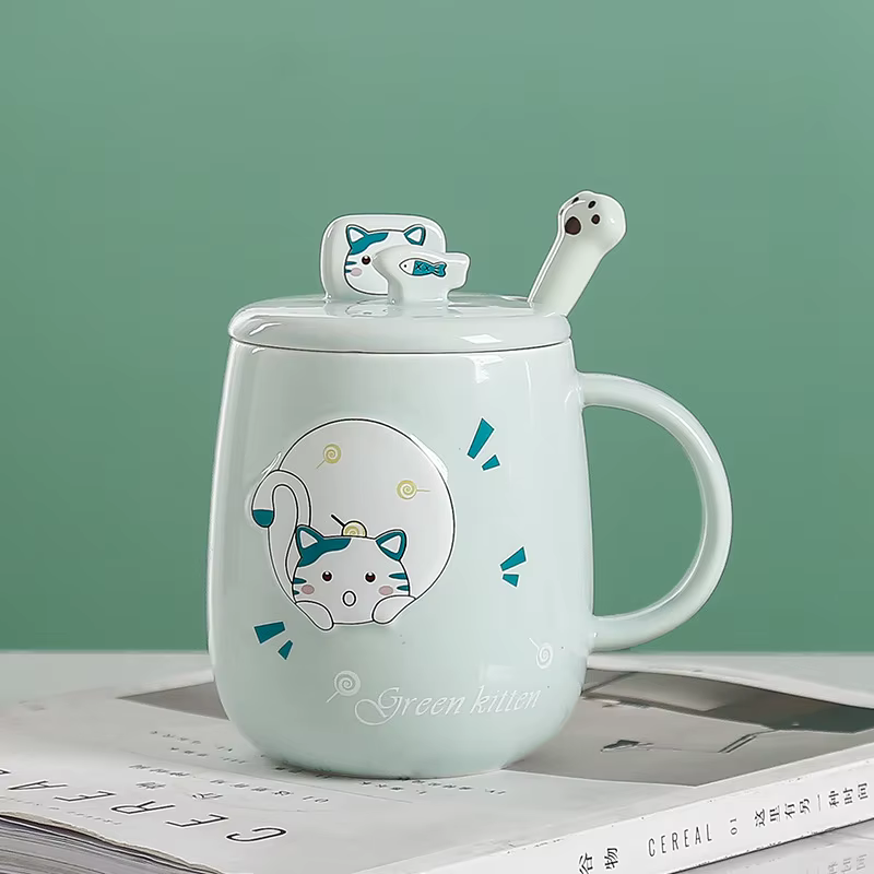 JUSTINLAU tasse chat avec couvercle et bec créativité tasse en céramique tasses de dessin animé tass