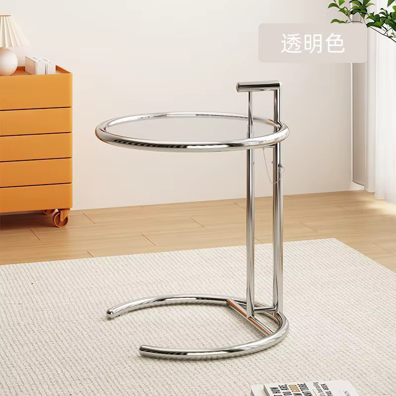 Table à thé transparente rétro en acier inoxydable, Photo de célébrité d'internet, verre rond Ins, T
