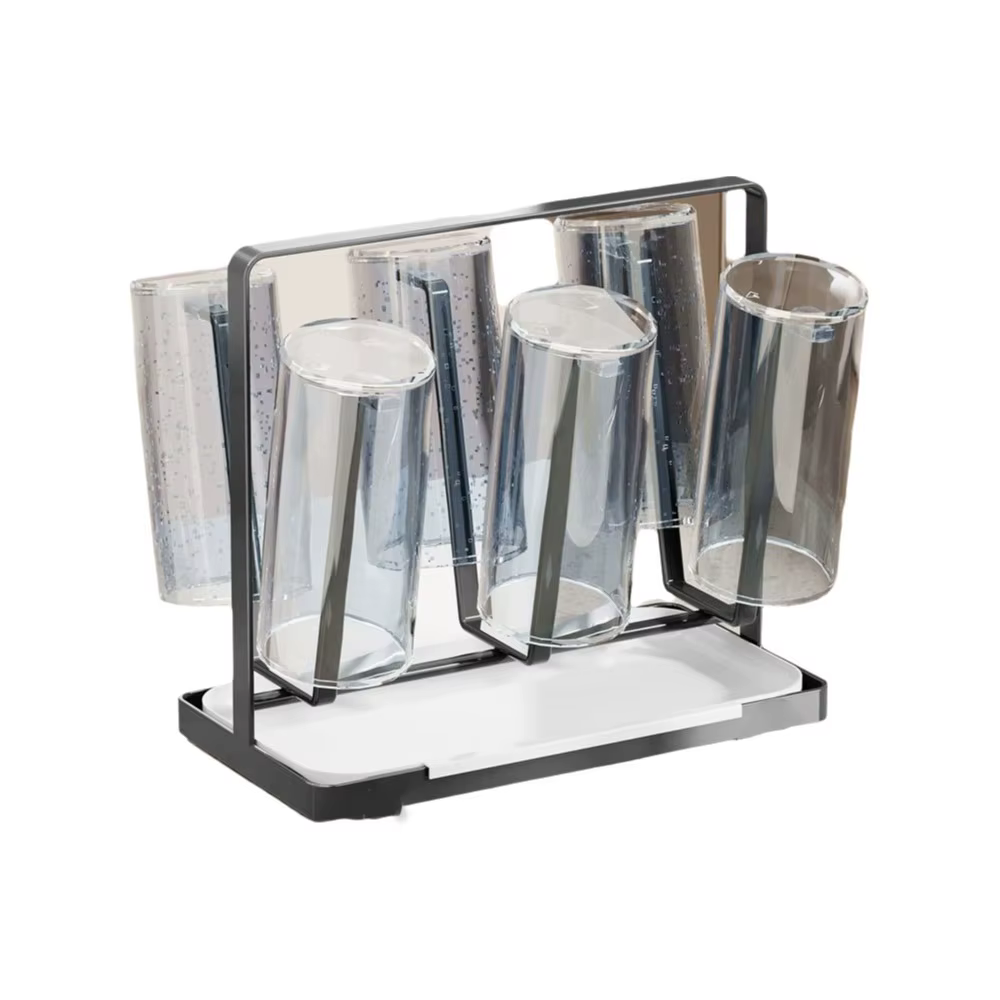 Fond antidérapant 6 tasses en verre support de support en acier inoxydable avec plateau support de t