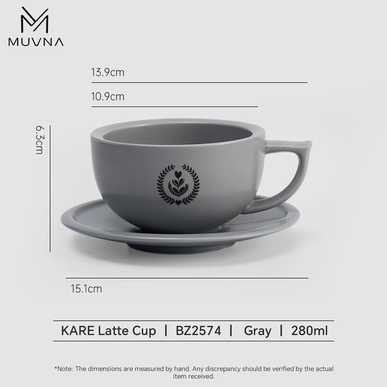 Ensemble de tasses à café en céramique MUVNA 280 ml avec soucoupe, 9 oz, pour latte, cappuccino, thé