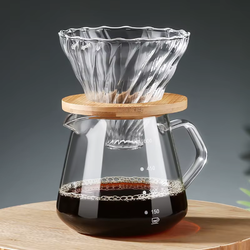 1 ensemble de cafetière à filtre en verre de 300 ml/600 ml avec carafe en verre et filtre à café en 