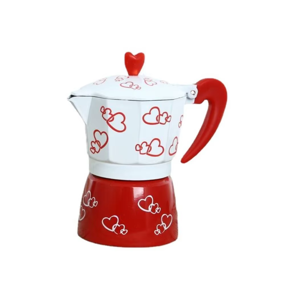Pot à moka en aluminium à motif de cœur personnalisé, bouilloire octogonale classique pour expresso,