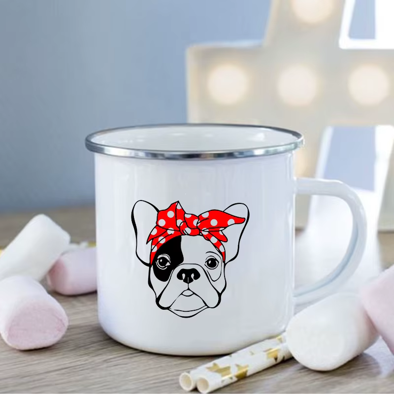 Tasse en verre émaillé imprimé bouledogue français, tasse à café créative, tasse à jus, boissons, ta