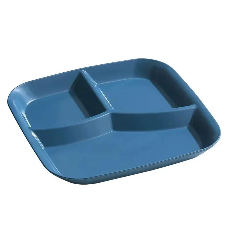 Assiette à manger carrée en plastique à trois grilles, assiette de petit-déjeuner domestique, assiet