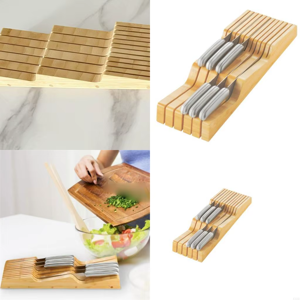 Plateau rangement pour couverts, tiroir, insert sectionné en bois 43x14x5 support à lame vers le bas