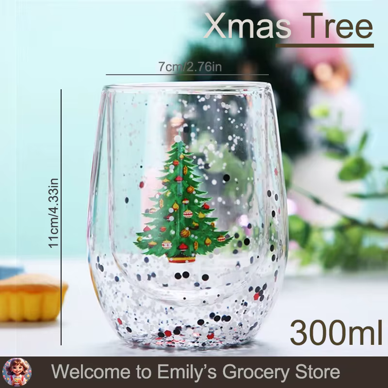 Verre à Double Paroi de 300ml pour Boissons, Article de Standard pour Café, Cadeaux de Noël, pour le