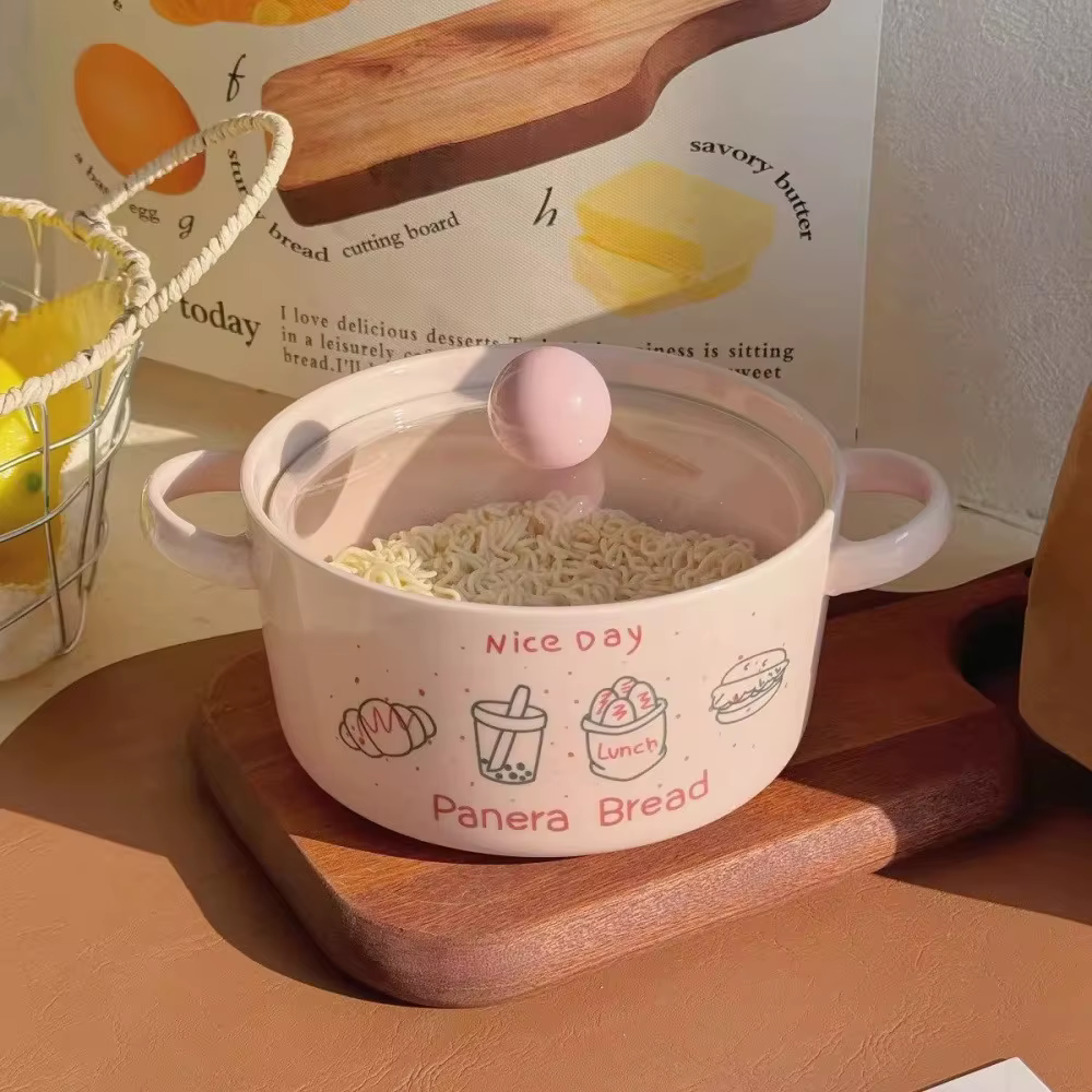 Bol Ramen Boba Kawaii avec cuillère et baguettes, vaisselle de cuisine, céramique japonaise mignonne