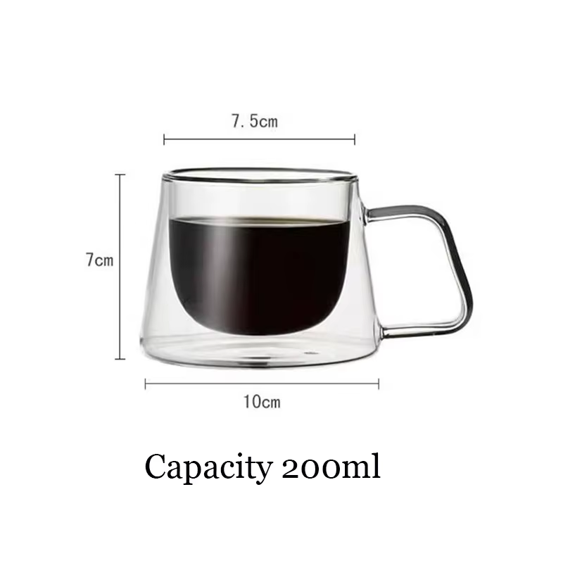 Tasse à café expresso en verre à double paroi, verre transparent à haute teneur en borosilicate, tas