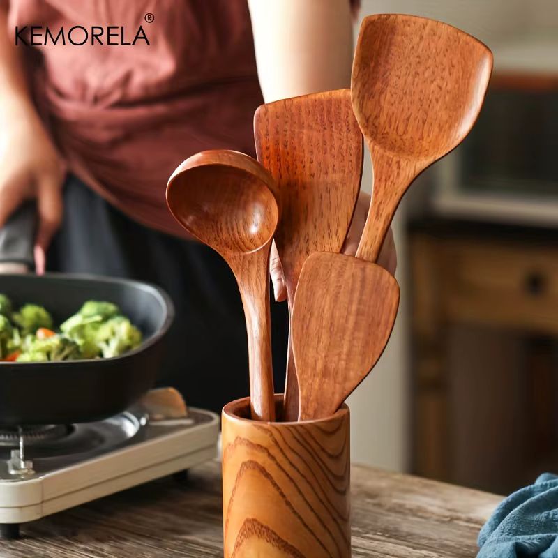 KEMORELA 4 pièces ensemble d'ustensiles de cuisine outils de cuisine pelle à bois cuillère antiadhés
