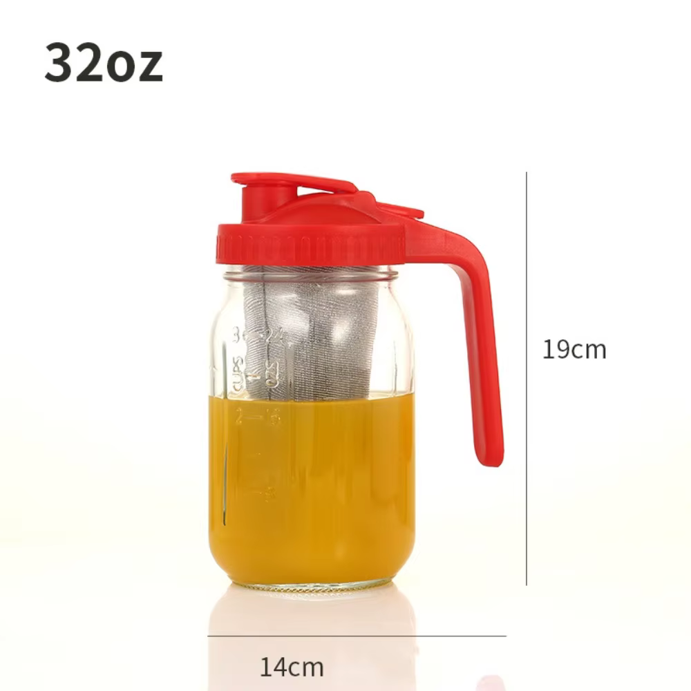 Pot Mason en verre transparent avec poignée et couvercle, grande capacité, bouche large, pichet à ea