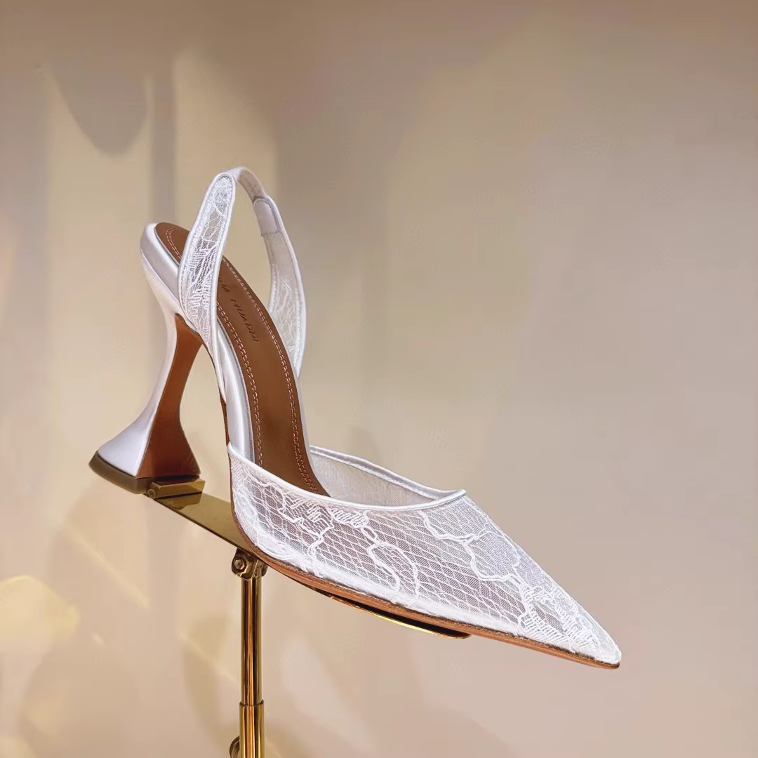 Sandales à talons hauts été nouvelle dentelle pointue maille verre à vin talon chaussures de mariage