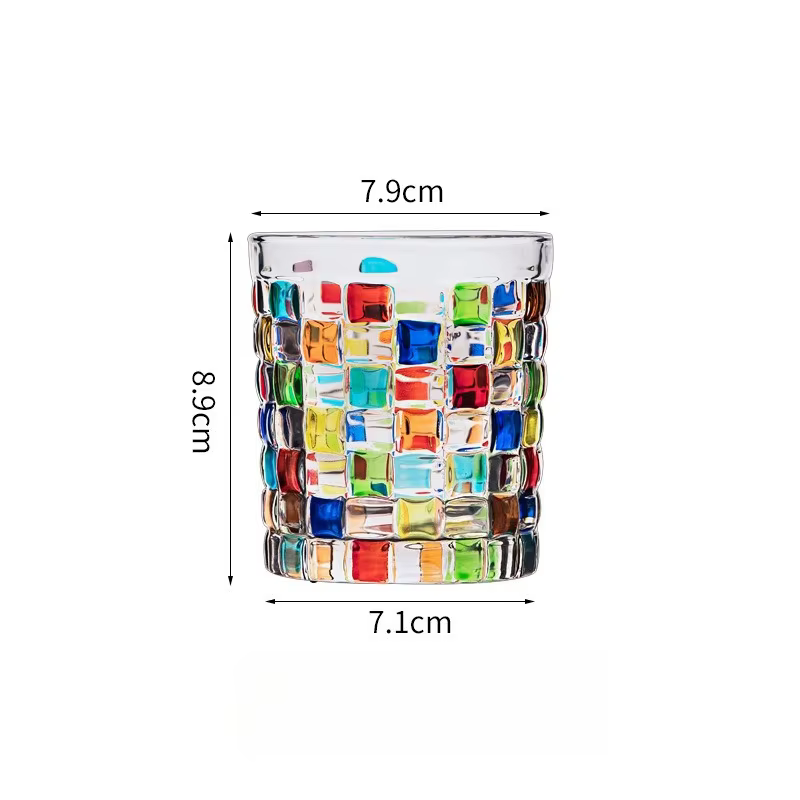 Verres en verre de cristal Coulorful, vitrail tissé peint à la main, verre à whisky, verrerie Vintag