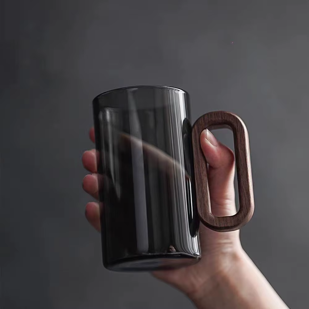 Tasse monocouche en verre et bois, tasse à thé Pyrex à haute teneur en borosilicate, grande capacité