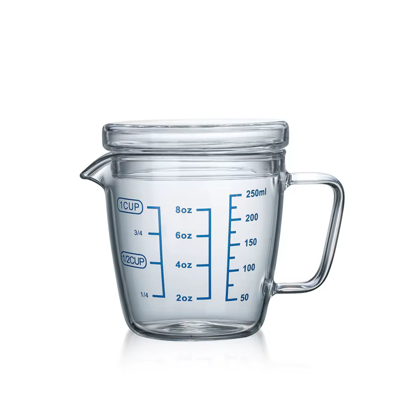 Tasse à mesurer en verre YWDL 250/500ml avec couvercle, tasse graduée, tasse en verre résistante aux
