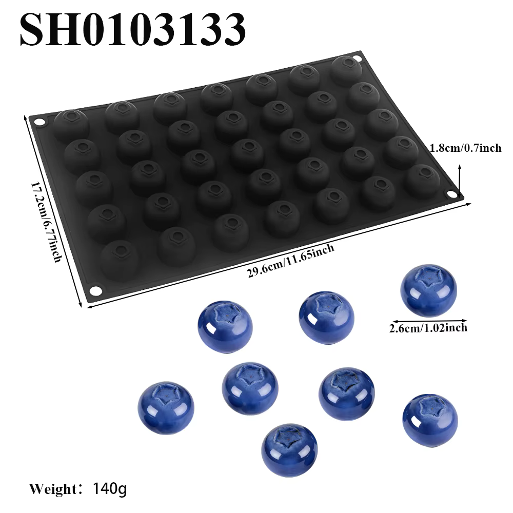 Moule en silicone à 35 cavités en forme de myrtille pour faire des gâteaux mousse, des gommes aux fr