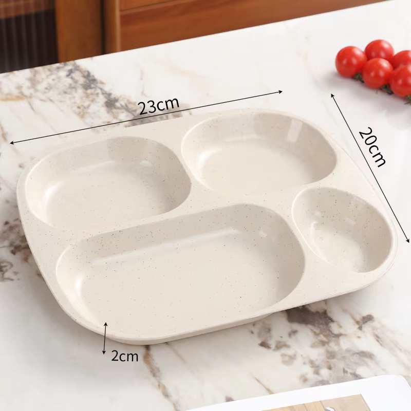 Assiette individuelle en plastique à 4 compartiments, réutilisable, idéale pour une alimentation sai