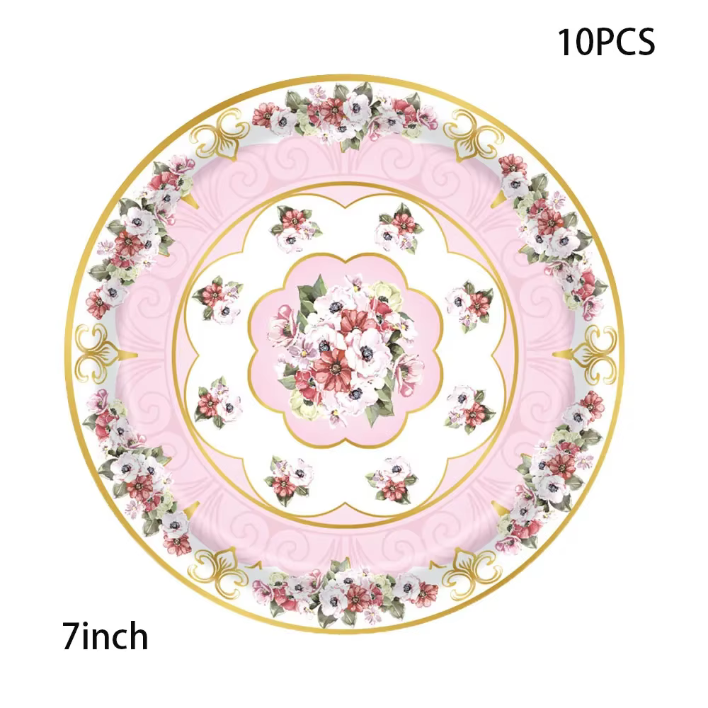 Vaisselle Jetable Thème Thé Rétro Filles Anniversaire Fleurs Assiettes En Papier Tasses Serviettes E