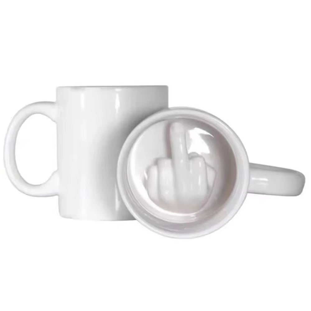 Tasse à eau créative et originale, tasse en céramique amusante avec doigt d'honneur, tasse à café et