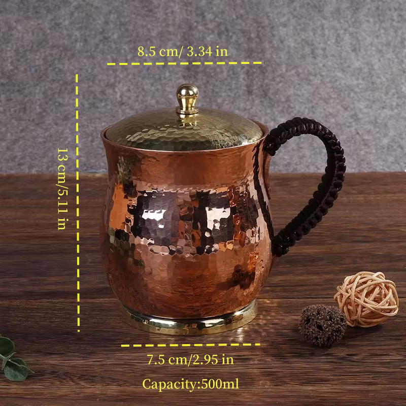 Tasse à café en cuivre Vintage, mule de moscou faite à la main, Portable 500ml avec couvercle, tasse