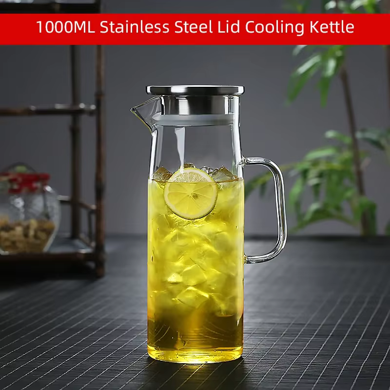 Pichet en verre avec couvercle scellé, pichet en verre de 1.5 litres, pichet à boissons pour eau cha