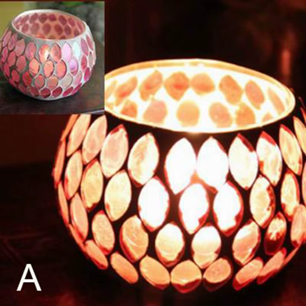Bougeoir en verre mosaïque marocain, luminaire décoratif d'intérieur, pièce maîtresse de la Grande-B