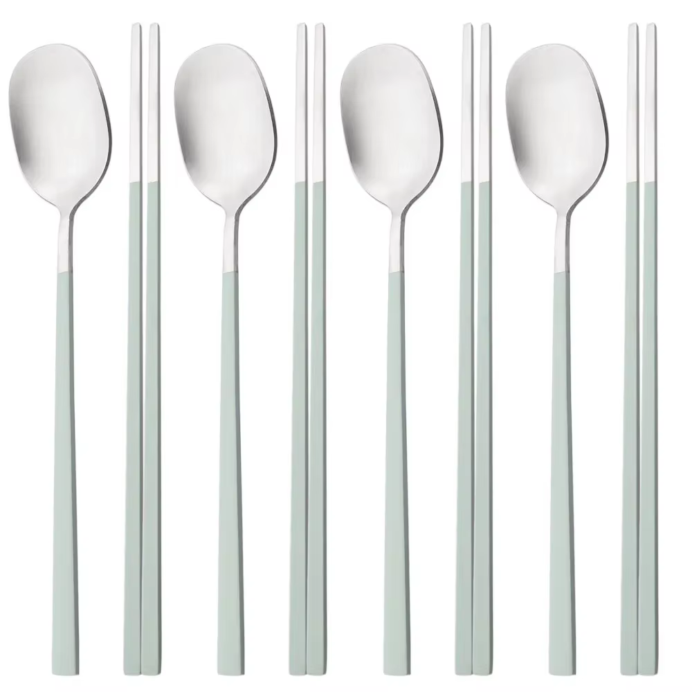 8 pièces coréen service de vaisselle argent haute qualité en acier inoxydable ensemble de couverts m