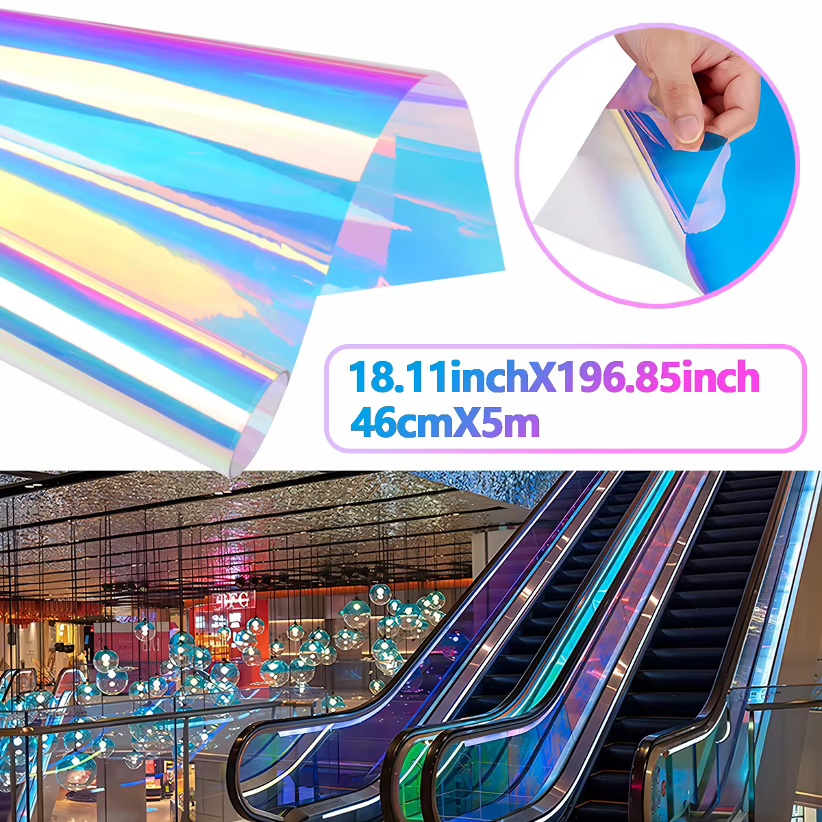 Film de fenêtre transparent holographique, Film de fenêtre décoratif coloré dichroïque pour centre c