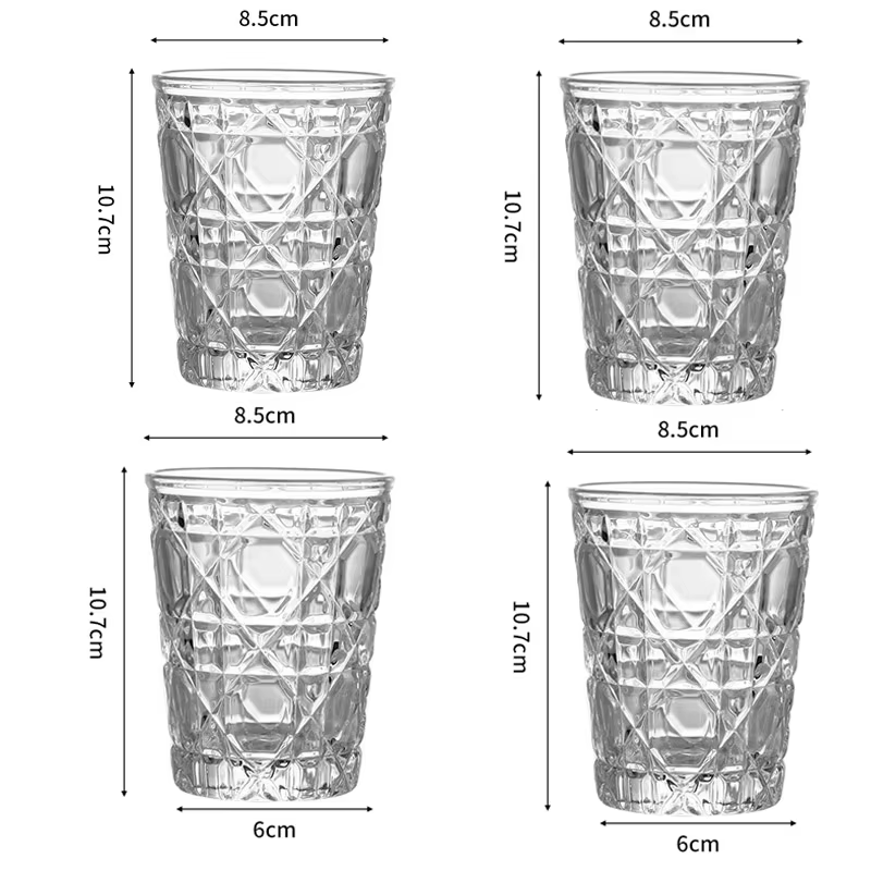 Lot de 4 verres à whisky domestiques de 10,5 oz, verres à vin à motif diamant, verres à jus transpar