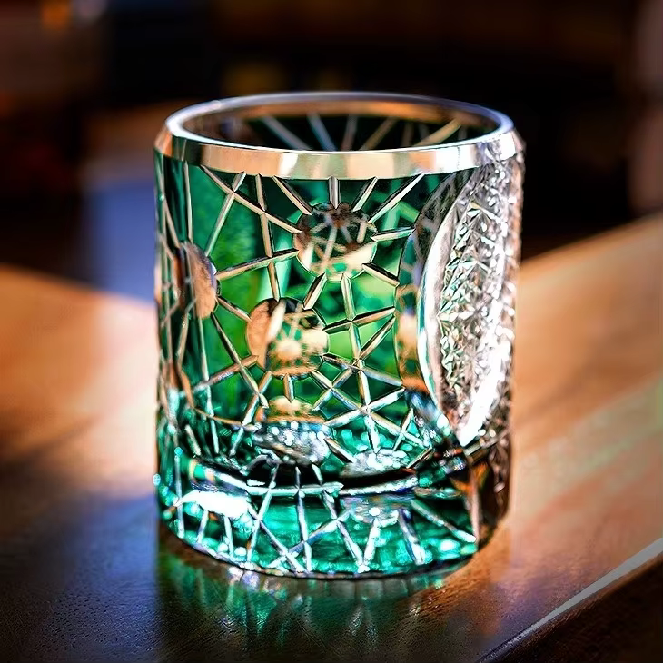 Verre à whisky de luxe Starlight Star Shine Japan Edo Kiriko, verre à vin en cristal vert gravé à la