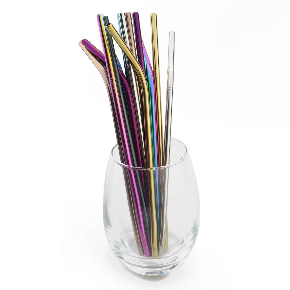 Pailles à boire en métal réutilisables en acier inoxydable 304, paille à boire droite courbée robust