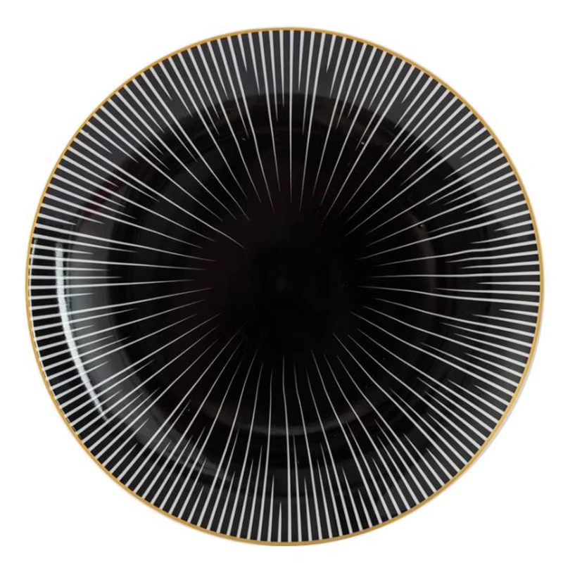 Assiette ronde avec incrustation dorée, assiettes de service, vaisselle à dessert, motif géométrique