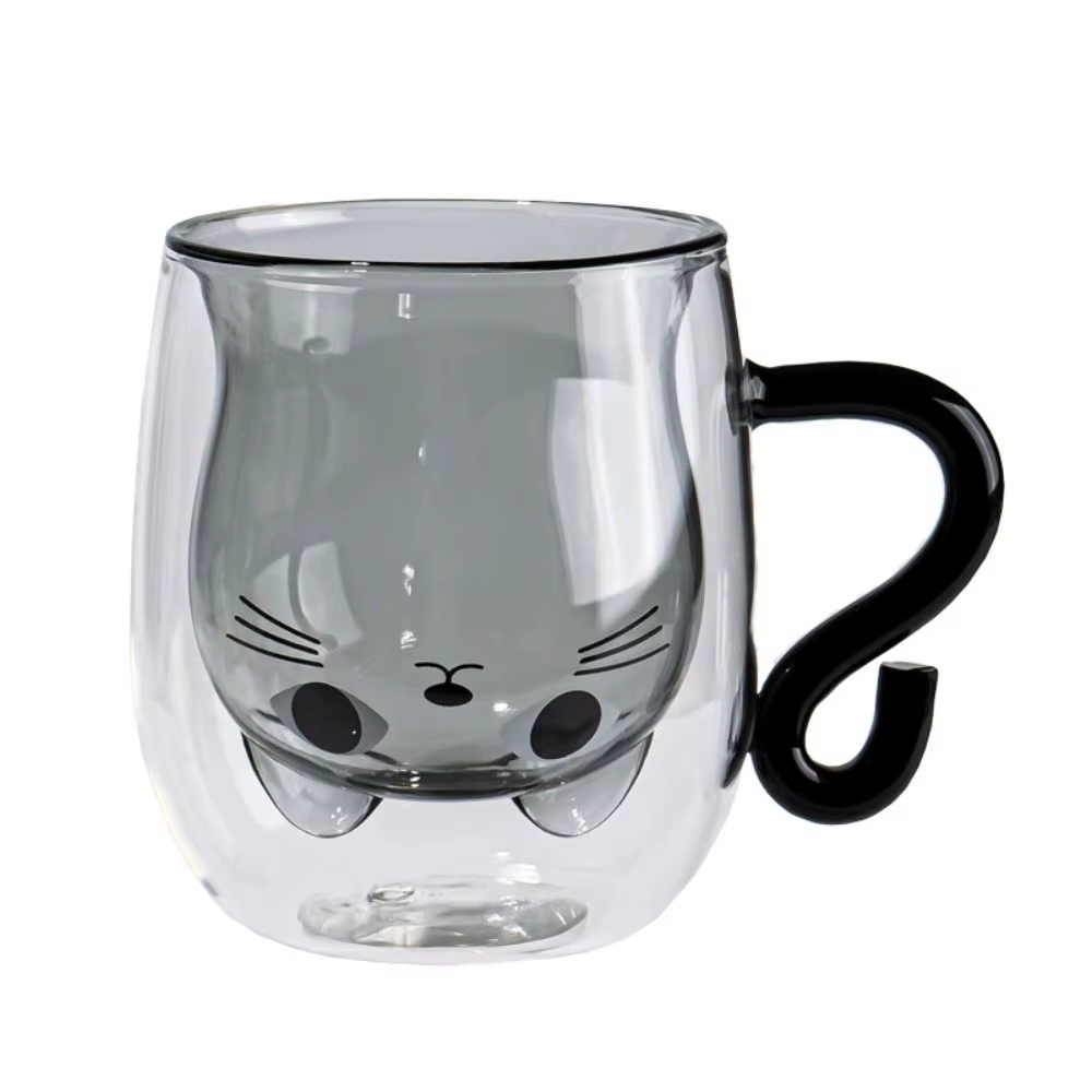 Tasses à café en verre isolées, Double paroi, chat de dessin animé, expresso, résistantes à la chale
