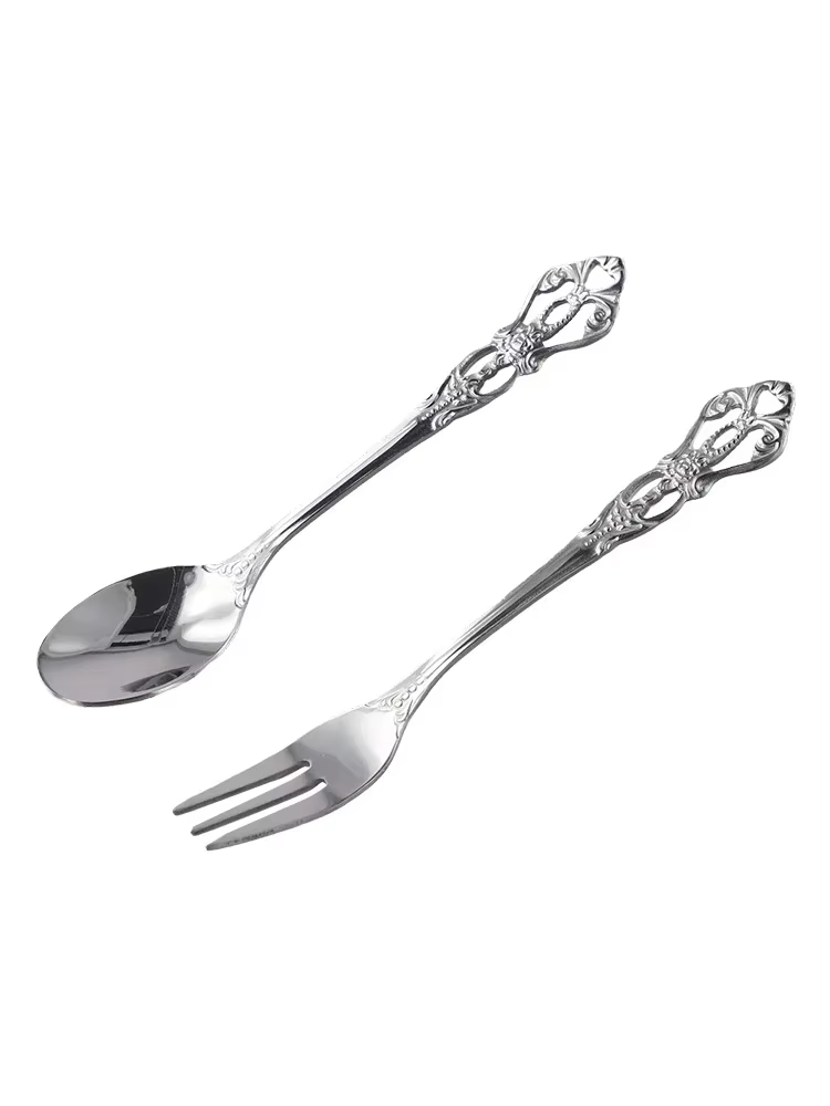 1 paire Vintage or cuillère fourchette ensemble de couverts en acier inoxydable luxe Dessert cuillèr