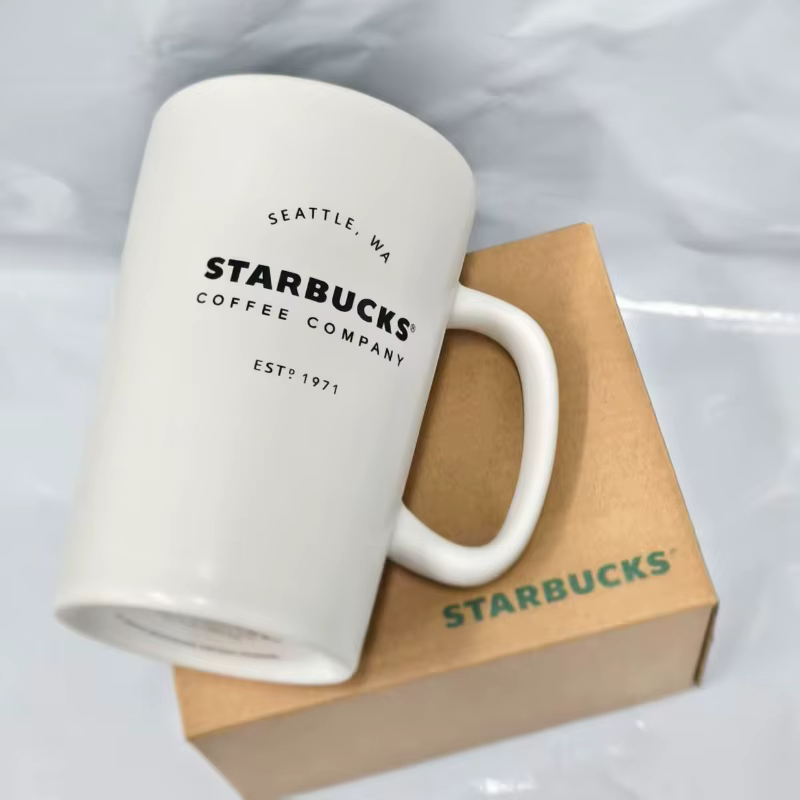 Mug à café en céramique blanc classique Starbucks 355 ml, impression Seattle WA & EST.1971, minimali
