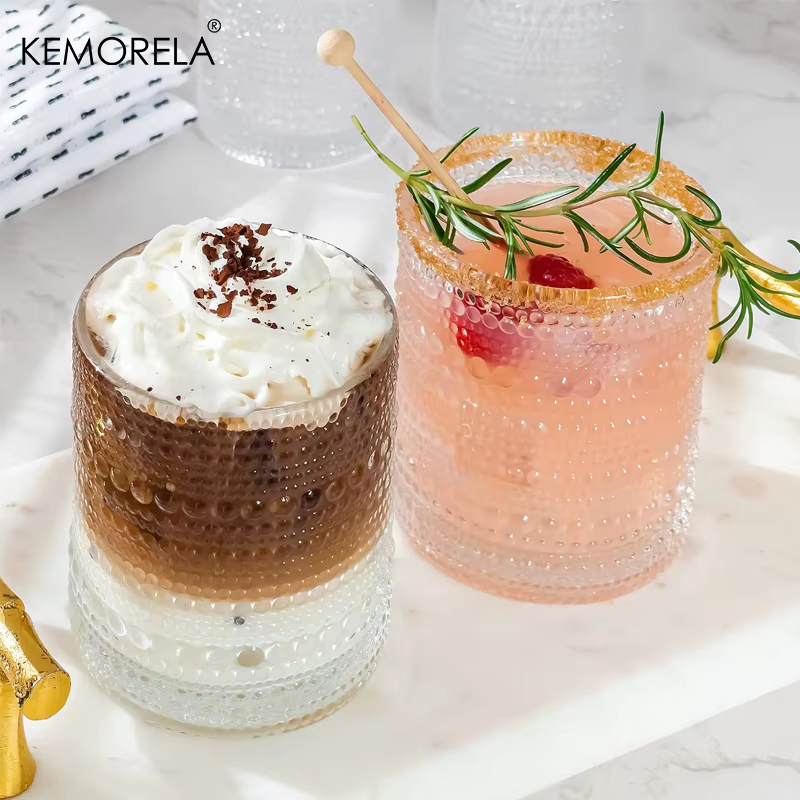 Ensemble de verres à eau perlés transparents, service de verrerie vintage, verre à cocktail, verre à