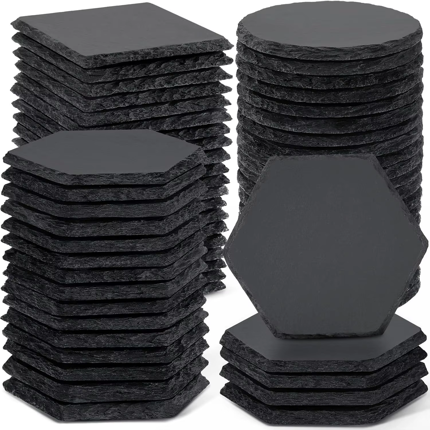 Sous-verres en ardoise en vrac, 8 pièces, carrés, ronds et hexagonaux de 4 pouces, blancs en pierre