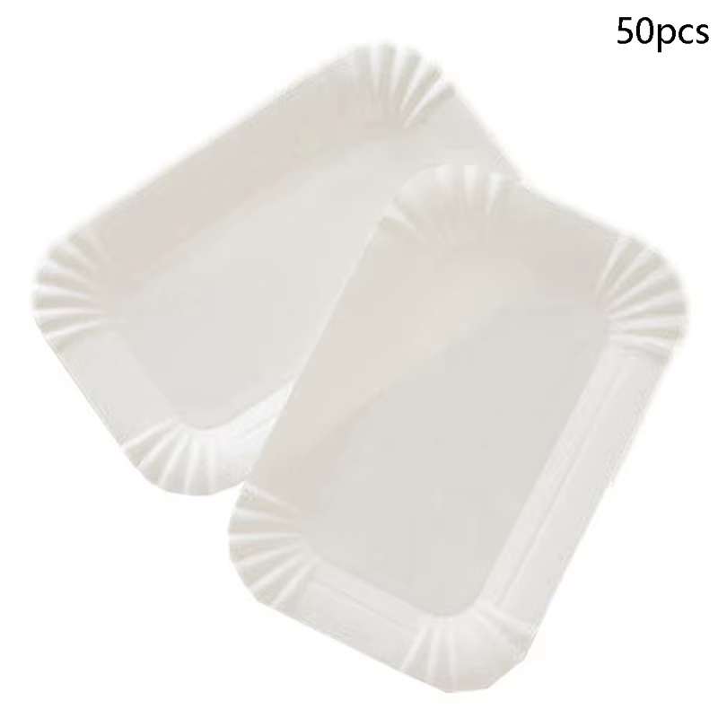 Plateau à gâteaux rectangulaire, assiette en papier blanc, assiette à dîner jetable, assiette en pap